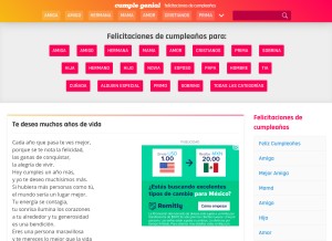 How cumplegenial.com looks like on a tablet such as an iPad.