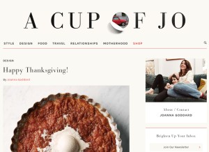 How cupofjo.com looks like on a tablet such as an iPad.