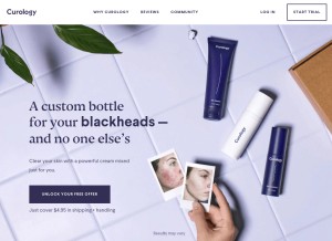 How curology.com looks like on a tablet such as an iPad.