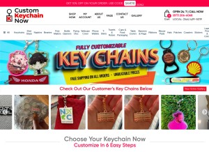 How customkeychainnow.com looks like on a tablet such as an iPad.