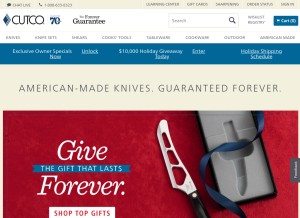 How cutco.com looks like on a tablet such as an iPad.