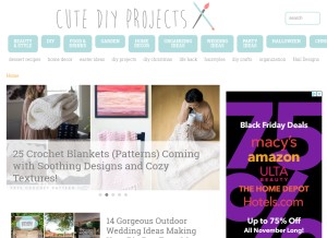 How cutediyprojects.com looks like on a tablet such as an iPad.