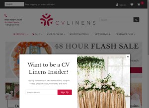 How cvlinens.com looks like on a tablet such as an iPad.