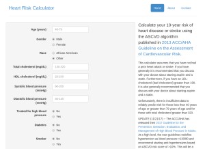 How cvriskcalculator.com looks like on a tablet such as an iPad.