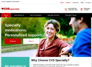 How cvsspecialty.com looks like on a tablet such as an iPad.