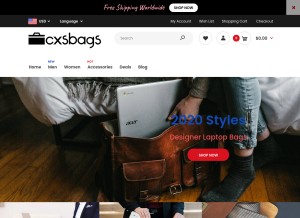 How cxsbags.com looks like on a tablet such as an iPad.