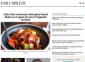 How dailybreeze.com looks like on a tablet such as an iPad.