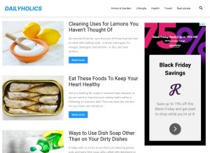 How dailyholics.com looks like on a tablet such as an iPad.