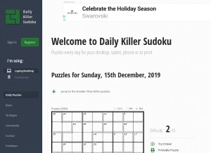 How dailykillersudoku.com looks like on a tablet such as an iPad.