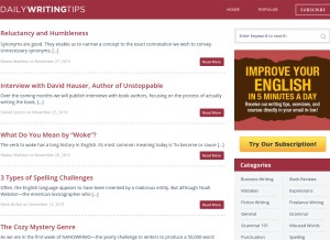 How dailywritingtips.com looks like on a tablet such as an iPad.