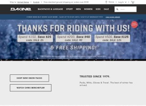 How dakine.com looks like on a tablet such as an iPad.