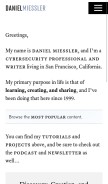 How danielmiessler.com looks like on a mobile device such as an iPhone.