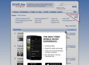How dar.fm looks like on a tablet such as an iPad.