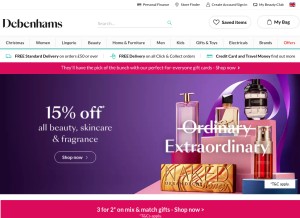 How debenhams.com looks like on a tablet such as an iPad.