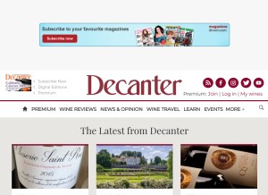 How decanter.com looks like on a tablet such as an iPad.