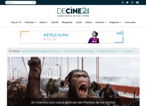 How decine21.com looks like on a tablet such as an iPad.