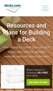 How decks.com looks like on a mobile device such as an iPhone.