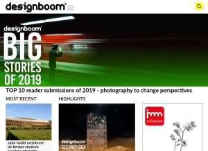 How designboom.com looks like on a tablet such as an iPad.