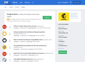 How designernews.co looks like on a tablet such as an iPad.