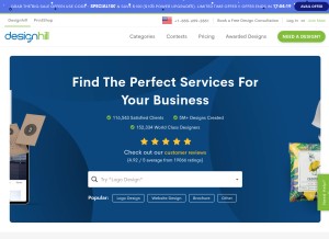 How designhill.com looks like on a tablet such as an iPad.