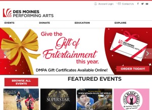How desmoinesperformingarts.org looks like on a tablet such as an iPad.
