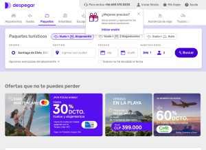 How despegar.cl looks like on a tablet such as an iPad.