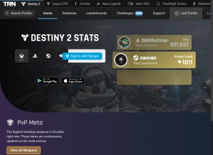 How destinytracker.com looks like on a tablet such as an iPad.