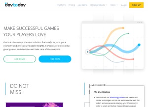 How devtodev.com looks like on a tablet such as an iPad.