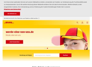 How dhl.de looks like on a tablet such as an iPad.