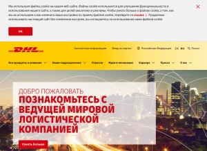 How dhl.ru looks like on a tablet such as an iPad.