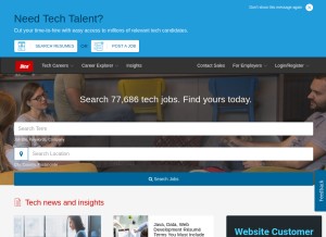 How dice.com looks like on a tablet such as an iPad.