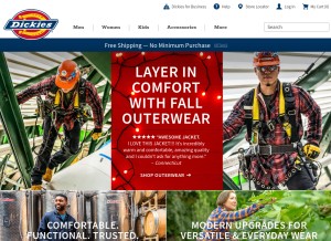 How dickies.com looks like on a tablet such as an iPad.