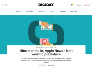 How digiday.com looks like on a tablet such as an iPad.