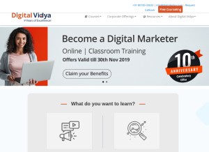 How digitalvidya.com looks like on a tablet such as an iPad.