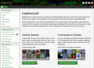 How digminecraft.com looks like on a tablet such as an iPad.
