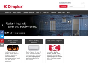 How dimplex.com looks like on a tablet such as an iPad.
