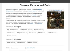How dinosaurpictures.org looks like on a tablet such as an iPad.