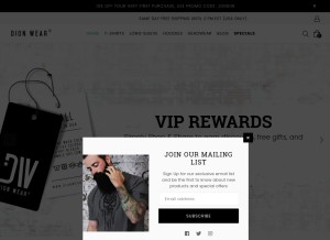 How dionwear.com looks like on a tablet such as an iPad.