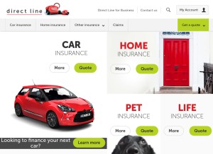 How directline.com looks like on a tablet such as an iPad.