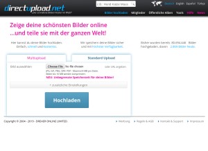 How directupload.net looks like on a tablet such as an iPad.
