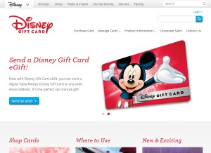 How disneygiftcard.com looks like on a tablet such as an iPad.