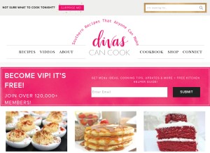 How divascancook.com looks like on a tablet such as an iPad.