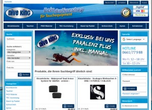 How dive-king.ch looks like on a tablet such as an iPad.