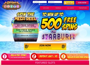 How divineslots.com looks like on a tablet such as an iPad.