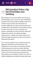How dkcasinospot.dk looks like on a mobile device such as an iPhone.