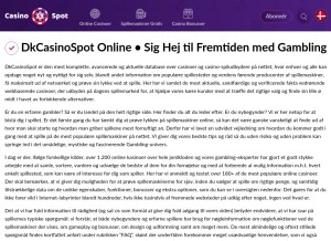 How dkcasinospot.dk looks like on a tablet such as an iPad.