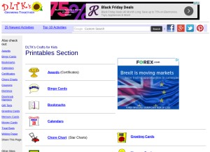 How dltk-cards.com looks like on a tablet such as an iPad.