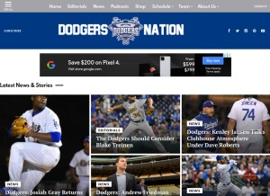 How dodgersnation.com looks like on a tablet such as an iPad.