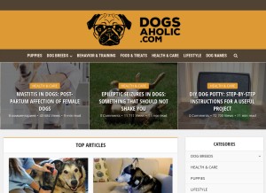 How dogsaholic.com looks like on a tablet such as an iPad.