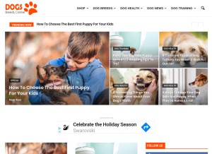 How dogsbreedscenter.com looks like on a tablet such as an iPad.